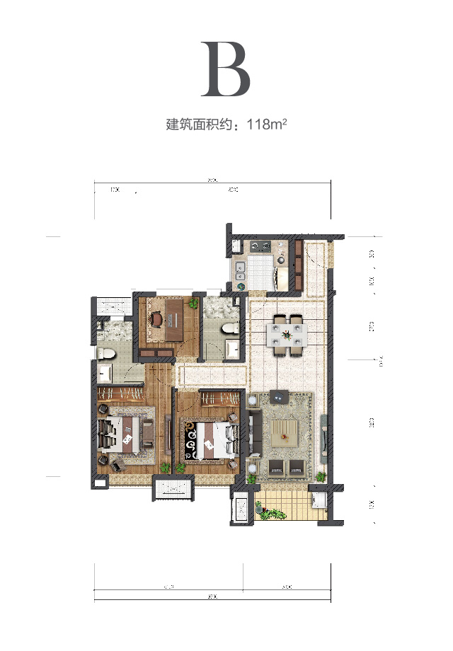 炸金花中环云著118㎡户型图